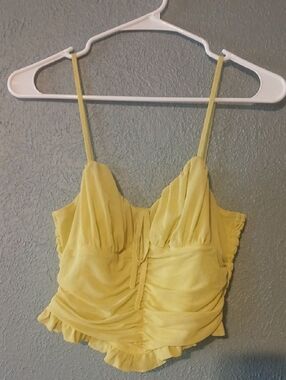 meraki Yellow Ruched Spaghetti-Strap Camisole Top